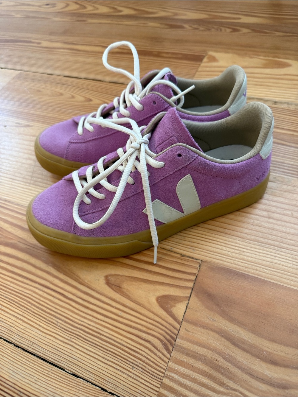 Veja Women's Lilac Suede Low-Top Sneakers with Cream Accents